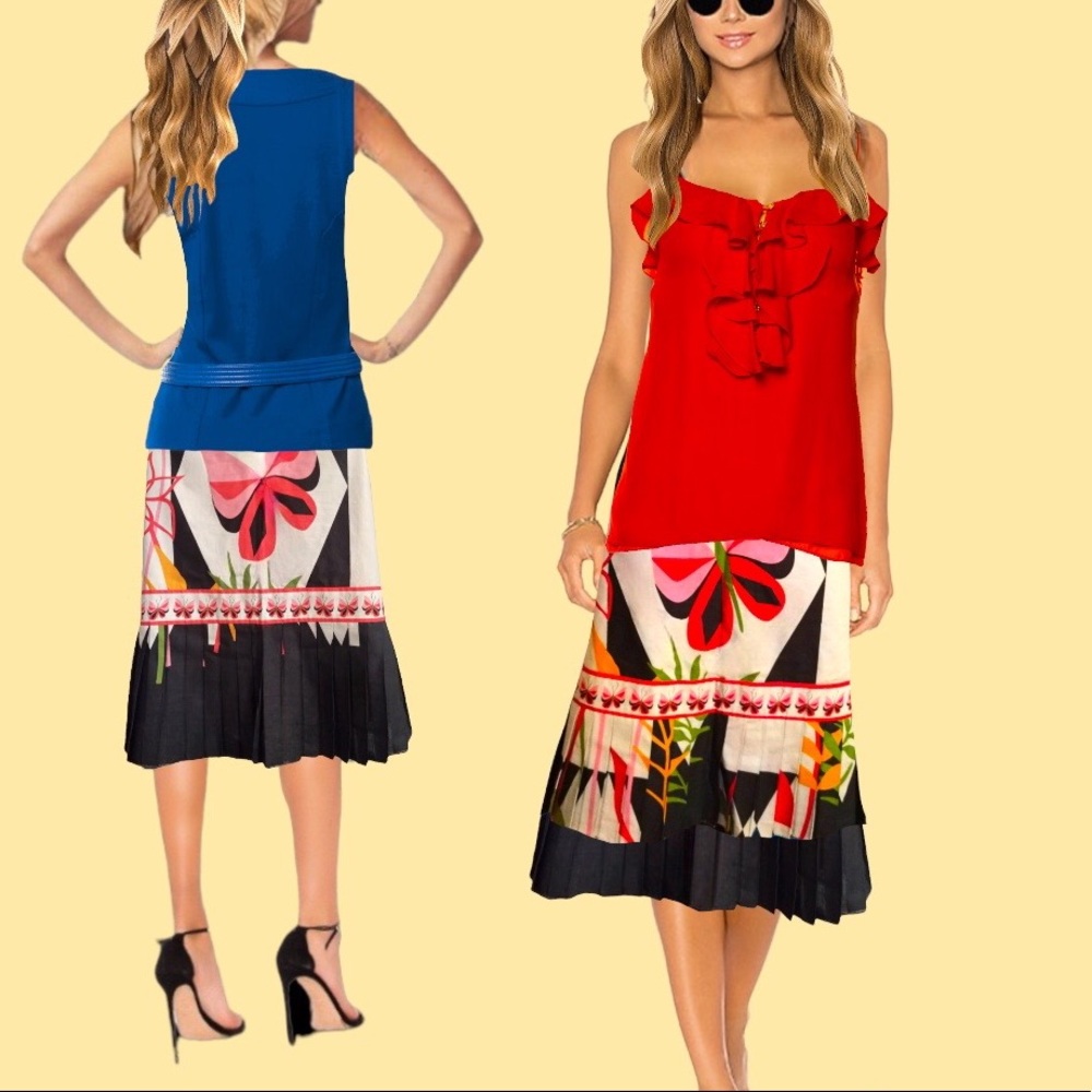 Tibi🦋 Butterfly Motif🦋 Cotton Pencil Skirt🦋 with Micro Kick Pleats